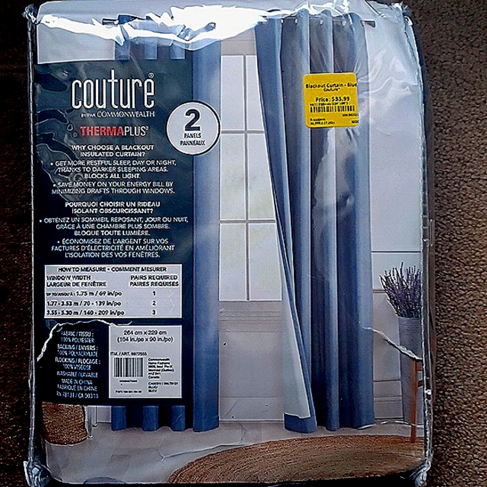 Couture curtains, grommet window panels, ThermaPlus blackouts